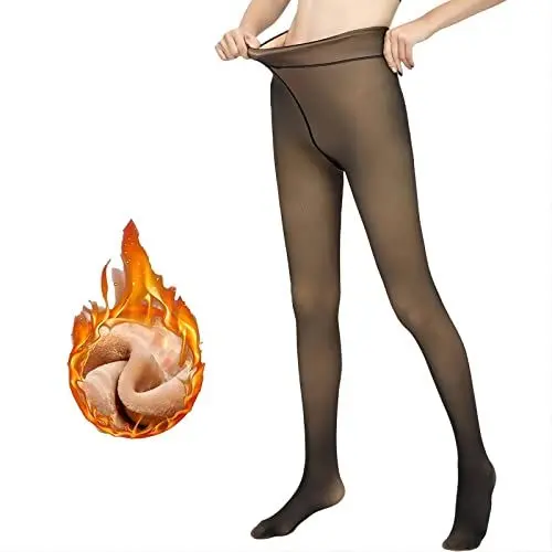 Produktbild: Cegerne Damen Winter Thermostrumpfhosen Gefütterte Fleece Strumpfhose Gefälschte Durchscheinend Dicke Pantyhose Warmer Leggings, 200g für 5~20℃ Schwarz, M