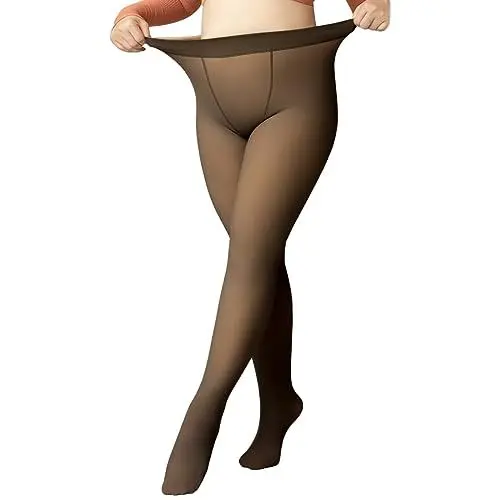Produktbild: Cegerne Damen Winter Thermostrumpfhosen Gefütterte Fleece Strumpfhose Gefälschte Durchscheinend Dicke Pantyhose Warmer Leggings, 300g / -5~10℃ Schwarz Große Größen, M