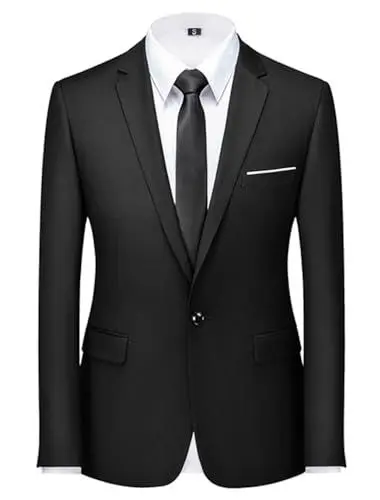 Produktbild: Cegerne Herren Sakko Sportlich Freizeit Blazer Business Anzugjacke EIN Knopf Männer Anzug, Schwarz, L