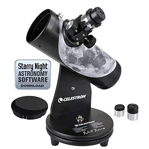 Produktbild: Celestron 22016 Firstscope Robert Reeves Signature Edition 76mm Tabletop Dobsonian Telescope, Includes 20mm and 4mm Eyepieces, f/3.95 Focal Ratio - Black