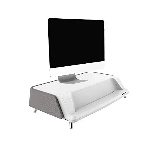 Produktbild: celexon Monitor-Erhöhung für Display, Monitor oder Laptop - inkl. Ablageflächer, USB Ladestation, UV Sterilisation - 55,1 x 13,5 x 34,5 cm - grau