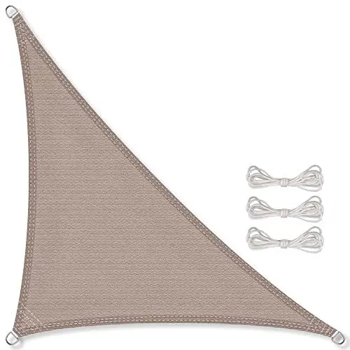 Produktbild: CelinaSun Sonnensegel inkl Befestigungsseile Premium HDPE wetterbeständig atmungsaktiv Dreieck rechtwinklig 3 x 3 x 4,25 m Taupe