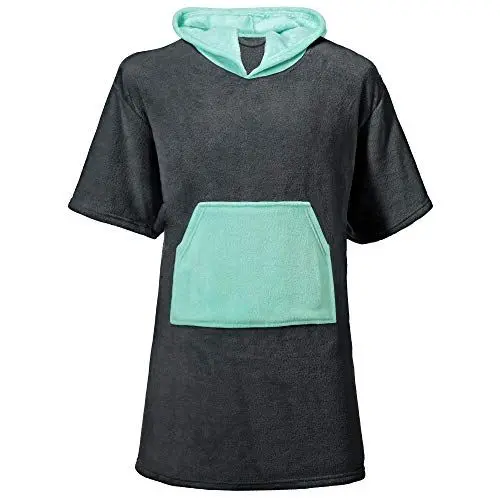 Produktbild: CelinaTex Happyfun Poncho lang 80 x 110 cm anthrazit Mint Mikro-Flanell Badeponcho Mikrofaser Surfponcho Handtuch