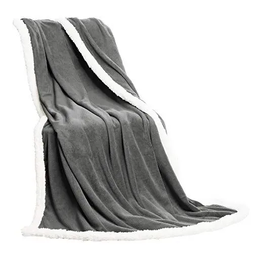 Produktbild: CelinaTex Kuscheldecke XXL 200 x 220 cm grau Wohndecke weich Mikrofaser Fleece Sherpa Einfassung Lammfell Optik Oeko-TEX Everest