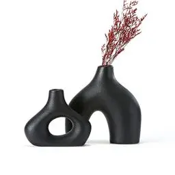 Produktbild: CEMABT Schwarze Keramikvase 2er-Set Doppelberg vasen für Moderne Boho Nordic Minimalismus-Stil Dekoration -vasen für Wohnzimmer, Hochzeit, Abendessen Tisch, Party, Büro und Schlafzimmer