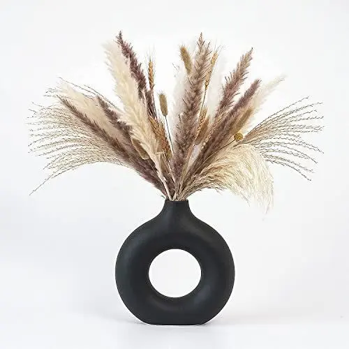 Produktbild: CEMABT vase für pampasgras，Keramik Vase Schwarze Donut-vase Runde Form Modern Vase Schwarze matt Runde Vase Vase Abstraktion Blumen Vase Für Home Office Dekor