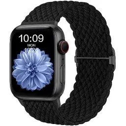 Produktbild: CeMiKa Geflochtenes Armband Kompatibel mit Apple Watch Armband 45mm 44mm 42mm 49mm für Damen Herren, Elastisches Solo Loop Nylon Armband für iWatch Series 9 8 7 6 5 4 3 2 1 SE Ultra 2, Schwarz