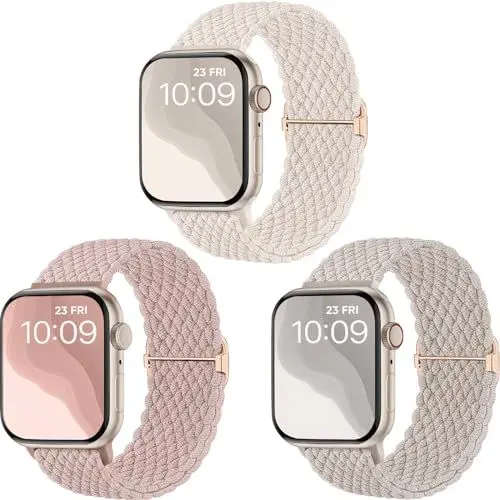 Produktbild: CeMiKa Geflochtenes Armband kompatibel mit Apple Watch Armband 40mm 38mm 41mm 42mm, Stoff Elastisches Sport Solo Loop Nylon Band für iWatch Series 10 9 8 7 6 5 4 3 SE Ultra 2 1,Herren Damen, 3 Stück