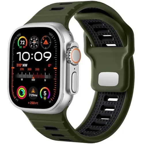 Produktbild: CeMiKa Sport Armband Kompatibel mit Apple Watch Ultra 2/Ultra Armband 49mm 45mm 46mm 44mm 42mm Herren, 26mm Verstellbare Silikon Sport Loop Ersatzbänder für iWatch Series 10 9 8 7 SE 6 5 4 3 2 1