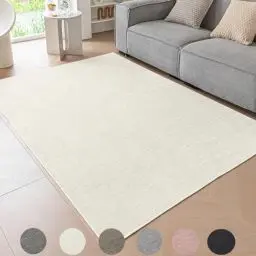 Produktbild: Ceneco Kurzflor Teppich, Chenille Teppich Kurzflor Wohnzimmer,Rutschfester Teppiche, Waschbarer Teppiche Schlafzimmer, Weicher Dünner Tepich Kinderzimmer, Büro, Lounge(Creme, 60×90cm)