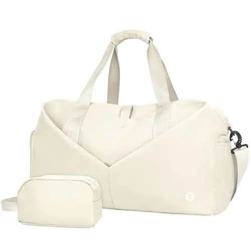 Produktbild: Ceneda Sporttaschen Klassische Reisetasche mit Schuhfach und Kulturtasche Sporttasche Damen Herren Tragbare schwimmtasche Sporttasche groß Gym travel Bag Wochenendtasche Yoga Tasche(Elfenbein)