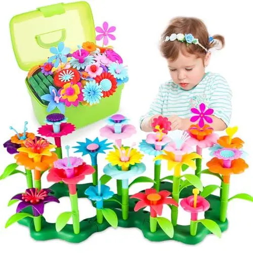 Produktbild: CENOVE Blumengarten Spielzeug für 3-6 Jährige Mädchen, DIY Bouquet Sets mit Aufbewahrungskiste, Kunst Blumenarrangement Geschenk für Mädchen und Jungen (130PCS)