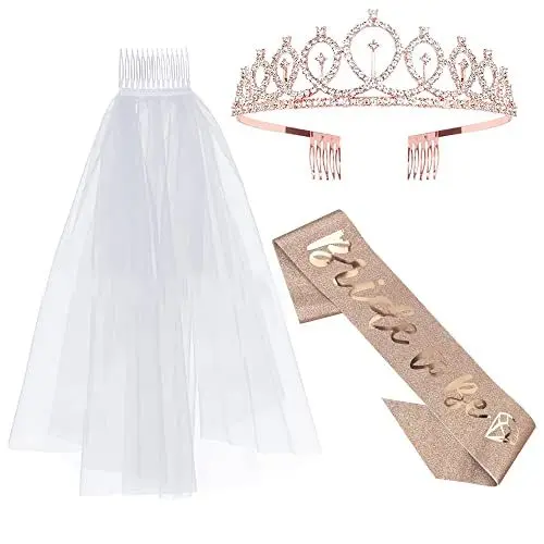 Produktbild: CENRONG Bride to Be Schärpe und Schleier,3 Stück Krone Haarreif,Weißer Schleier mit Kamm,mit Schärpe,für Braut, Bachelorette Party, Jungge sellinnenabschied, Brautparty, Hochzeit