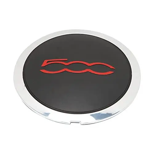 Produktbild: Center Wheel Hup Cap mit Chrome Trim, Car Wheel Center Nabenkappen Schwarz 68078419AC Ersatz für 500 (Weißer Kreis Roter Buchstabe)