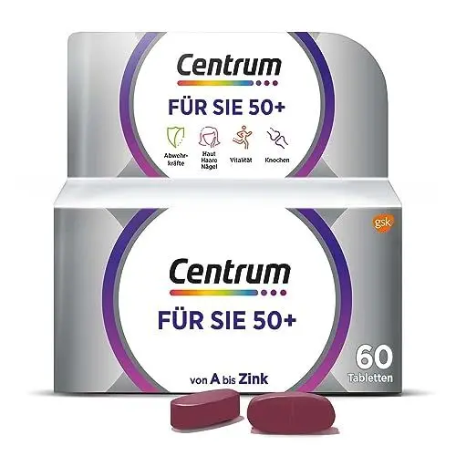 Produktbild: Multivitamin - Centrum Für Sie 50+ – Hochwertiges Nahrungsergänzungsmittel mit Mikronährstoffen – Speziell für Frauen ab 50 – Vitamine, Mineralstoffe, Spurenelemente - 1 x 60 Tabletten