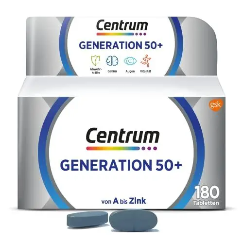Produktbild: Multivitamin - Centrum Generation 50+ Hochwertiges Nahrungsergänzungsmittel mit Mikronährstoffen für Erwachsene ab 50 Jahren Vitamine Mineralstoffe Spurenelemente, 1x 180 Tabletten
