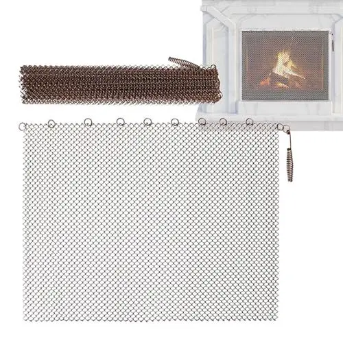 Produktbild: Ceolup 2 Stück Kamingitter Kamin-Funkenschutzvorhang Metallgeflecht-Kaminschutz Aufhängbare Netz-Feuerfunkenschutz-Torabdeckung Im Scroll-Design Für Zuhause