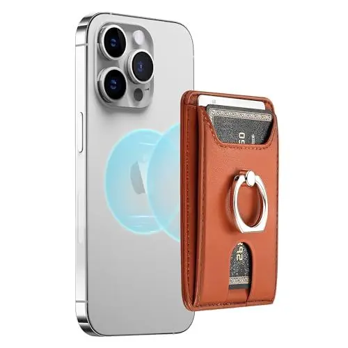 Produktbild: Ceppekyy Magnetisch Wallet mit Handy Ring Ständer für MagSafe Wallet,Handy Kartenhalter mit 4-Kartenhalter,für iPhone 16 15 14 13 12 Pro/Pro Max/Plus,für MagSafe-Hülle,Leder,RFID-Blockierung,Braun