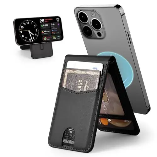 Produktbild: Ceppekyy Magnetische Wallet Stand,kompatibel mit MagSafe Wallet,Handy Kartenhalter mit verstellbarem Ständer,4-Kartenhalter, für iPhone 15 14 13 12 Pro/Pro Max/Plus,für MagSafe-Hülle,Leder,Schwarz