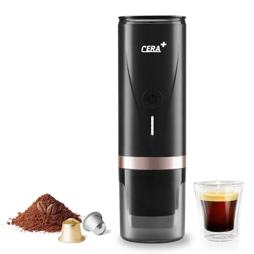 Produktbild: CERA+ Elektrische Tragbare Espressomaschine mit 3-4 Minuten Selbsthitzung, 20Bar 12V mini akku Kaffeemaschine,kompatibel mit NS-Kapsel &gemahlener Kaffee reise kaffeemaschine für Auto,Camping