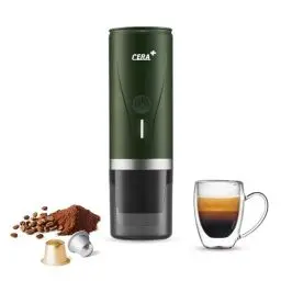 Produktbild: CERA+ Máquina de Espresso Eléctrica Portátil Auto-calentamiento en 3-4 Minutos, Cafetera Mini de 20 Bares con Batería Recargable. Compatible con Cápsulas NS y Café Molido para Viajes y Camping（Grün）