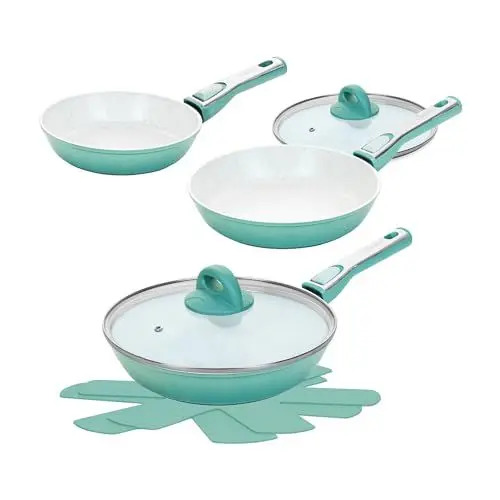 Produktbild: Cerafit Revolution Pfannen Set 7-tlg. 20+24+28 CM, 2 Glasdeckel, Viles Einleger, Keramik antihaftbeschichtete Bratpfanne, abnehmbarer Griff, alle Herdarten Induktion Backofen Spülmaschinen geeignet
