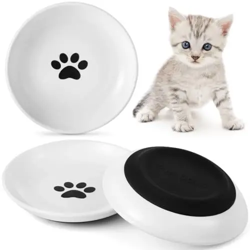 Produktbild: Ceramic Cat Bowls+ Keramik-Katzennäpfe, 3 Packungen, Keine Ermüdung der Schnurrhaare, breite, Flache Katzennäpfe mit