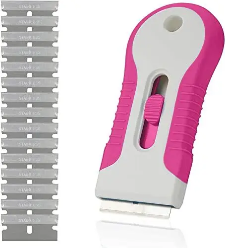 Produktbild: Ceranfeldschaber Pink Limited Edition - 2 in 1 Ceranfeldkratzer und Entferner von Kleberesten inkl. 15 Ersatzklingen aus Edelstahl mit stabilem Griff - leichte Reinigung von Herd & Ofen, Glaskratzer
