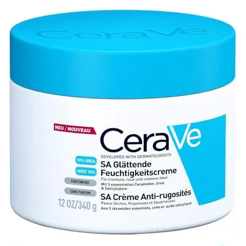 Produktbild: CeraVe Glättende Feuchtigkeitscreme, Bei Trockener, rauer oder unebener Haut, Mit Hyaluronsäure, Urea, 3 essenziellen Ceramiden und Salicylsäure, Auch bei Allergien, 340 g