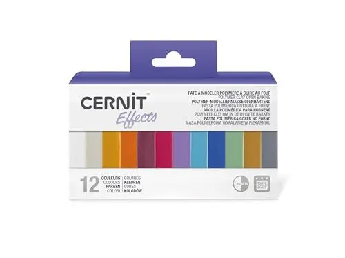 Produktbild: Cernit CEASS003C - Set mit 12 Farben Ofenhärtende Polymer-Modelliermasse Essentials, ideal für Bastelaktivität, Transluzent und Metallic, 1 Set