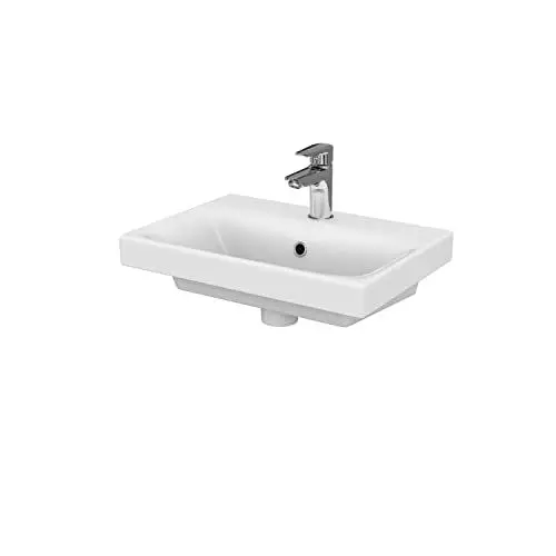 Produktbild: CERSANIT Waschbecken Eckig | BxT: 50 x 35 cm | Waschbecken Bad | Waschbecken Gäste WC | Waschbecken aus Keramik | Zentrales Hahnloch und Überlauf | Glasierte Oberfläche | Weiß