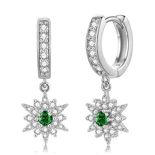 Produktbild: CERSLIMO Creolen Silber 925, Ohrringe mit Anhänger Stern Zirkonia Smaragd Schmuck Geschenk für Frauen Damen Mädchen Weihnachten