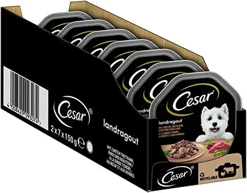 Produktbild: Cesar Hundefutter Nassfutter Landküche Pute & Rind, 7 er Pack, (7 x 2 Schalen x 150 g)