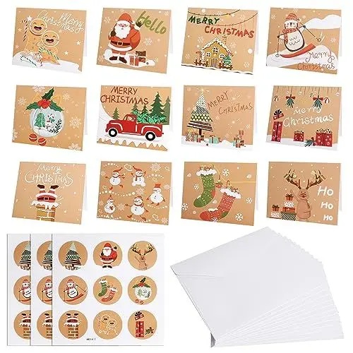 Produktbild: CESHMD 24er-Set Weihnachtskarten mit Umschlägen - Weihnachtskarte mit Umschlag und Aufkleber - Leere, faltbare Grußkarten für Kinder, Familie, Freunde und Kunden - Weihnachts-Miniaturkarten