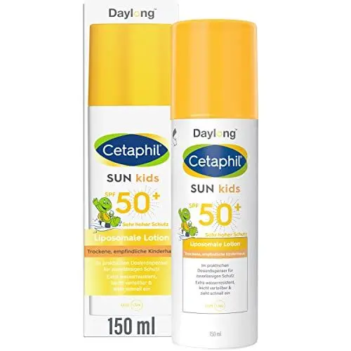 Produktbild: Cetaphil SUN Kids Liposomale Sonnenlotion SPF 50+, 150ml, Feuchtigkeitsspendender Sonnenschutz im Pumpspender für empfindliche Baby- & Kinderhaut, Leicht verteilbare Sonnencreme, Extra wasserresistent