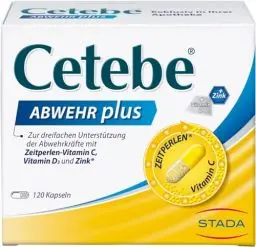 Produktbild: Cetebe Abwehr plus - Nahrungsergänzungsmittel zur dreifachen Unterstützung der Abwehrkräfte mit ZEITPERLEN - Vitamin C, Vitamin D und Zink - 1 x 120 Kapseln