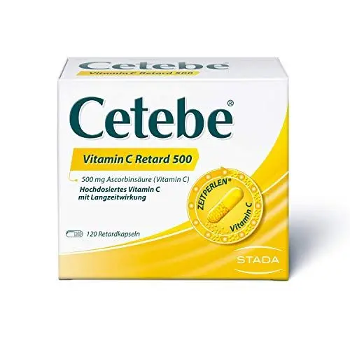 Produktbild: Cetebe Vitamin C Retard 500 Arzneimittel – hochdosiertes Vitamin C mit Langzeitwirkung, 1 x 120 Kapseln, 500 mg Vitamin C, geschmacksneutral