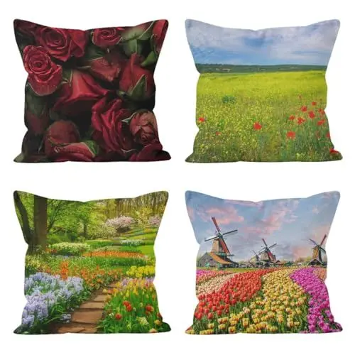 Produktbild: CEVAN Leinen Kissenbezüge Küche Kissenbezug Sitzbank Garten Kissenbezüge Nordisch Kissenbezug Draußen Kissenbezüge Sofa Dekor 40x40cm,4Pcs