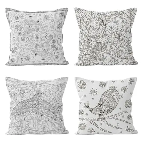 Produktbild: CEVAN Leinen Kissenbezüge Ostern Kissenbezug Dekokissen Doodle-Vogel Kissenbezüge Muster Kissenbezug Personalisiert Kissenbezüge Sofa Dekor 50x50cm,4Pcs