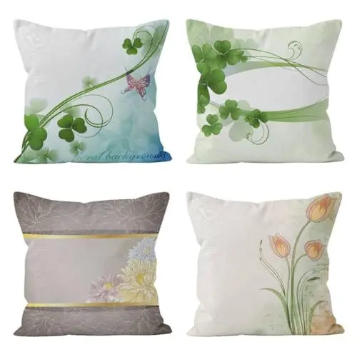 Produktbild: CEVAN Leinen Kissenbezüge Ostern Kissenbezug Sitzkissen Blume Kissenbezüge Küche Kissenbezug Dekokissen Kissenbezüge Sofa Dekor 50x50cm,4Pcs