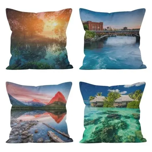 Produktbild: CEVAN Leinen Kissenbezüge Ostern Kissenhülle Dekokissen Berg Fuji Kissenbezüge Landhaus Kissenhülle Personalisiert Kissenbezüge Sofa Dekor 45x45cm,4Pcs