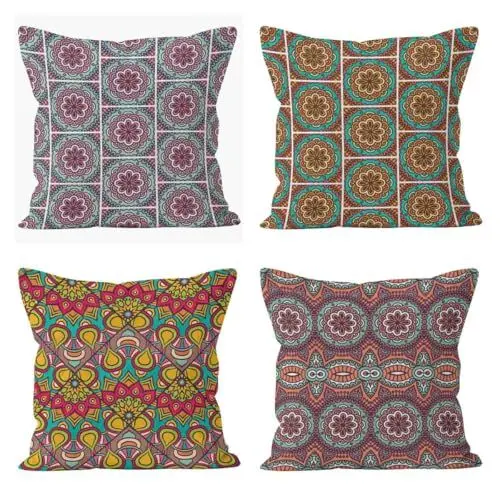 Produktbild: CEVAN Linen Kissenbezüge Ostern Kissenhülle Dekokissen Mandala Kissenbezüge Verschiedene Grössen Kissenbezug XXL Kissenbezüge Sofa Dekor 45x45cm,4Pcs