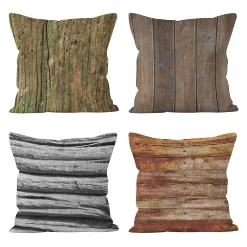 Produktbild: CEVAN Linen Kissenbezügen Kissenhülle Draussen Holzmaserung Kissenbezüge Ostern Kissenbezug Dekokissen Kissenbezüge Sofa Dekor 45x45cm,4Pcs
