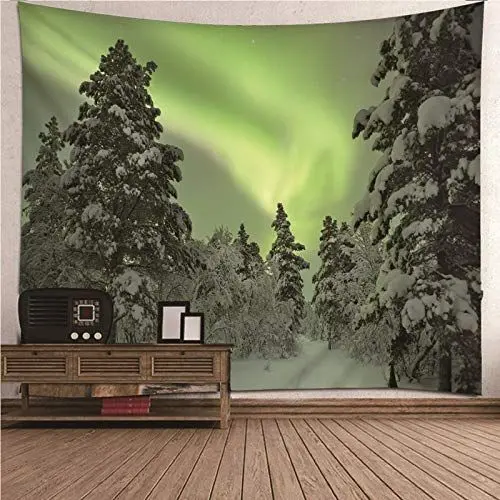 Produktbild: CEVAN Wandbehang XXL Hochauflösend Wandtuch Schlafzimmer Aurora Und Wald Wandteppich Klein Natur Wandtuch Decke Kunst Dekorationen Decke Wandbehang Stoff Grün Schwarz 200x150cm