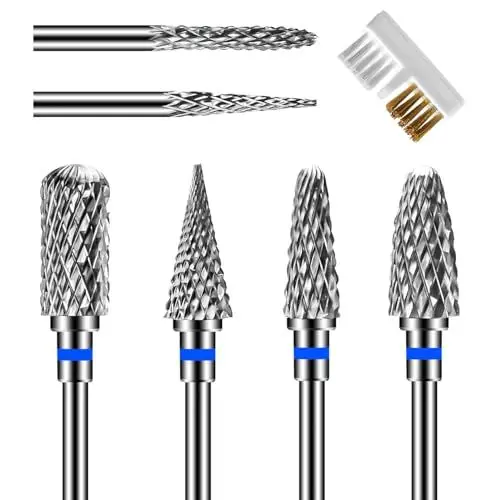 Produktbild: CGBE Nagelfräser Aufsätze Bits für Nagelfräser: 6 Stück Fräser Bits Schleifköpfe Hartmetall Maschine Zubehör für Maniküre entfernen Gel Polygel, 3/32 Zoll Professionelle Nagelfräser Bits.