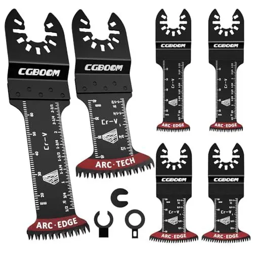 Produktbild: CGBOOM 6tlg Bogenkante Oszillierende Sägeblätter, Extralange Oszillierende Multitool Sägeblätter mit Japanischen Zähnen, Sägeblätter Kit Multimaster Zubehör Sauberes Schneiden für Holz und Kunststoff
