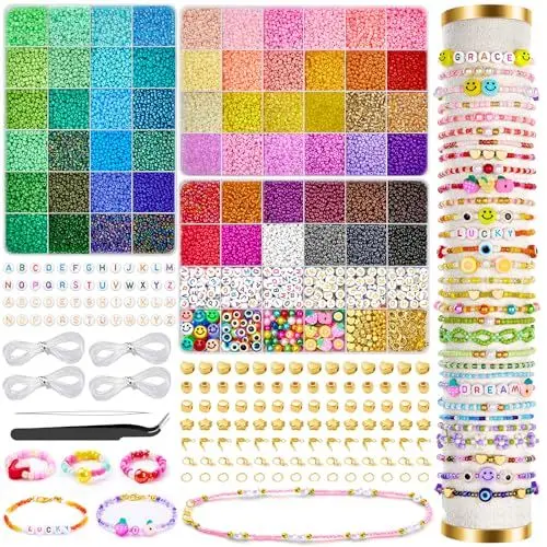 Produktbild: CGBOOM Freundschaft Armband Kit, 24000 Pcs 60 Farben Perlen,3 mm Perlen für Armbänder, Schmuck, Glas DIY Armband Schmuck machen Kit für das perfekte Geschenk für ein kleines Mädchen