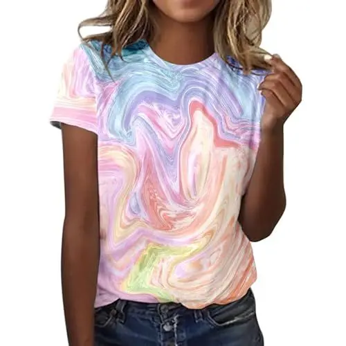 Produktbild: CGGMVCG Grafik-T-Shirts für Frauen Damen Täglicher Druck O Ausschnitt Tops Kurzarm Rundhals T-Shirt Übergroße T-Shirts für Frauen, Z03 Rosa, XXL