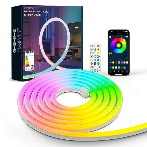 Produktbild: CHACOKO 10M Neon RGB mit IC LED Strip, 5M*2 Rollen, Regenbogeneffekt, 84 LEDs/Meter, 840 LED, Wasserdicht IP65 Silikon LED Streifen, APP und Fernbedienung, für Haus, Zimmer, Garten, Party