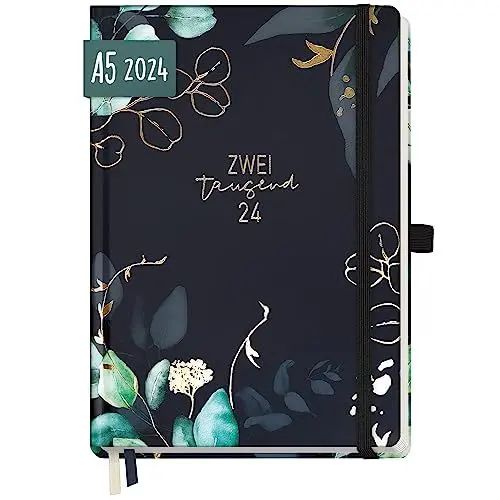 Produktbild: Chäff Wochen-Notiz-Kalender 2024 A5 (Mondscheinblüten) Hardcover Wochenplaner, Notiz-Timer, Terminplaner, Wochenkalender, Organizer, Terminkalender mit Einstecktasche | nachhaltig & klimaneutral